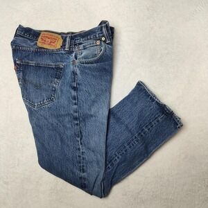 Levis 501 Jeans Mens Blue Medium Wash Straight Button Fly Classic Cotton 36x30